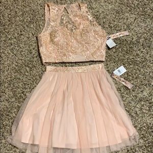 Two piece crop top dress set - blush with gold